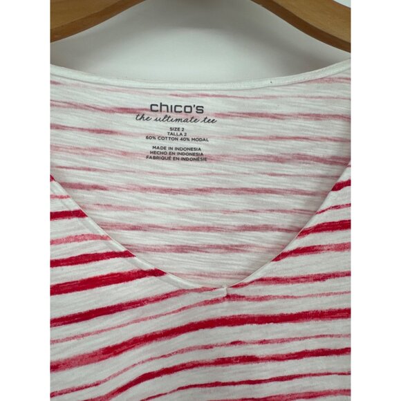 Chicos The Ultimate Tee V-Neck Striped Top Size large L Cotton blend pink - Picture 2 of 4